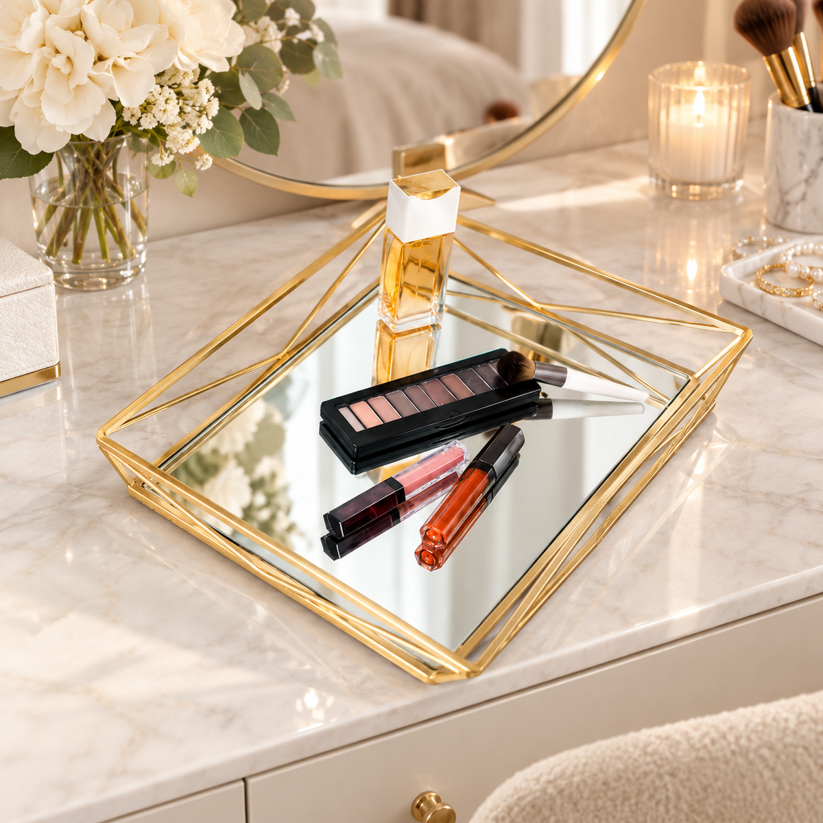 Gold Geometric Mirror Tray