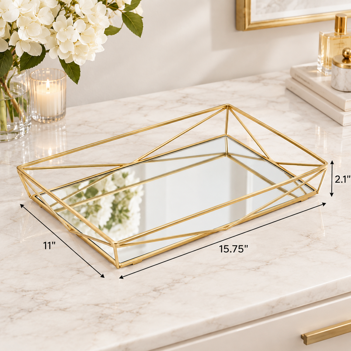 Gold Geometric Mirror Tray