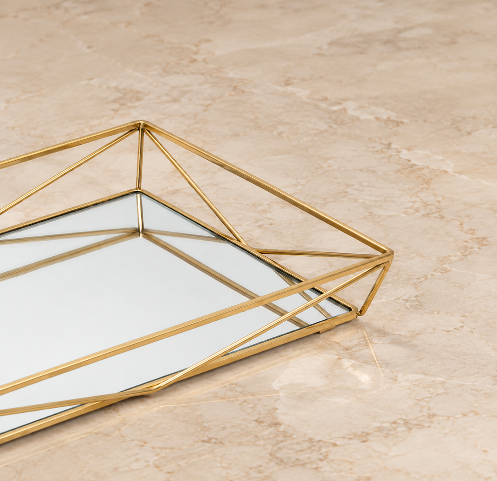 Gold Geometric Mirror Tray