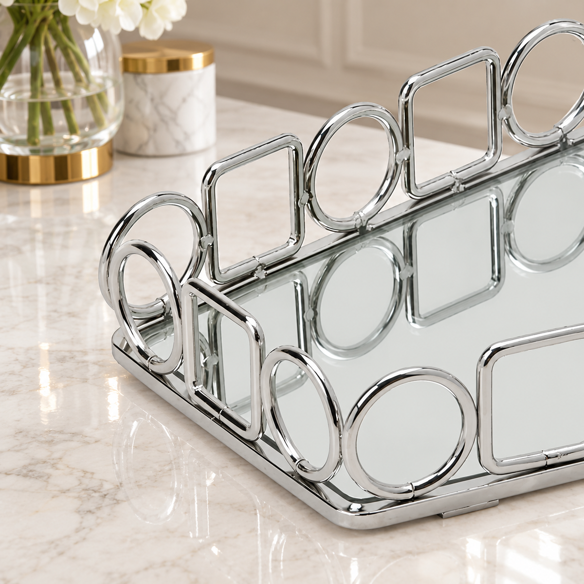 Chrome Mirror Vanity Tray