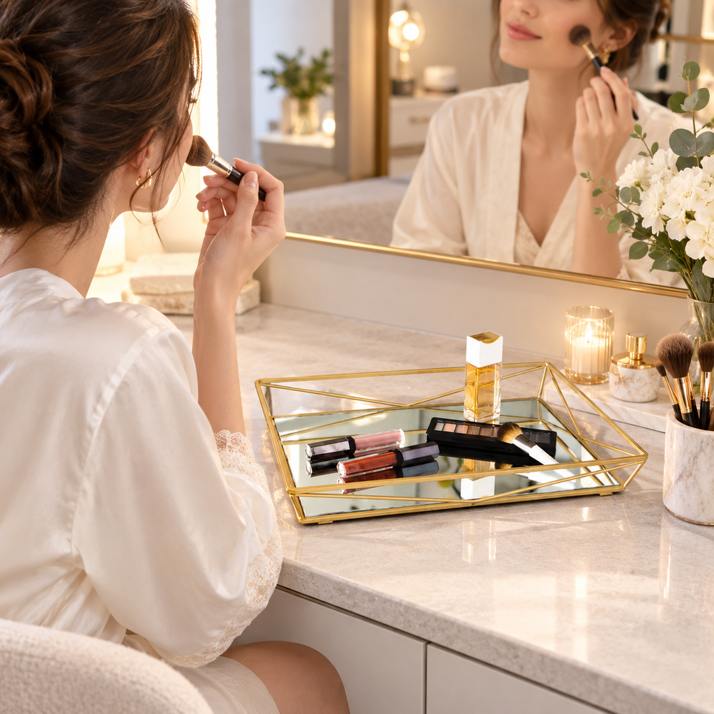 Gold Geometric Mirror Tray