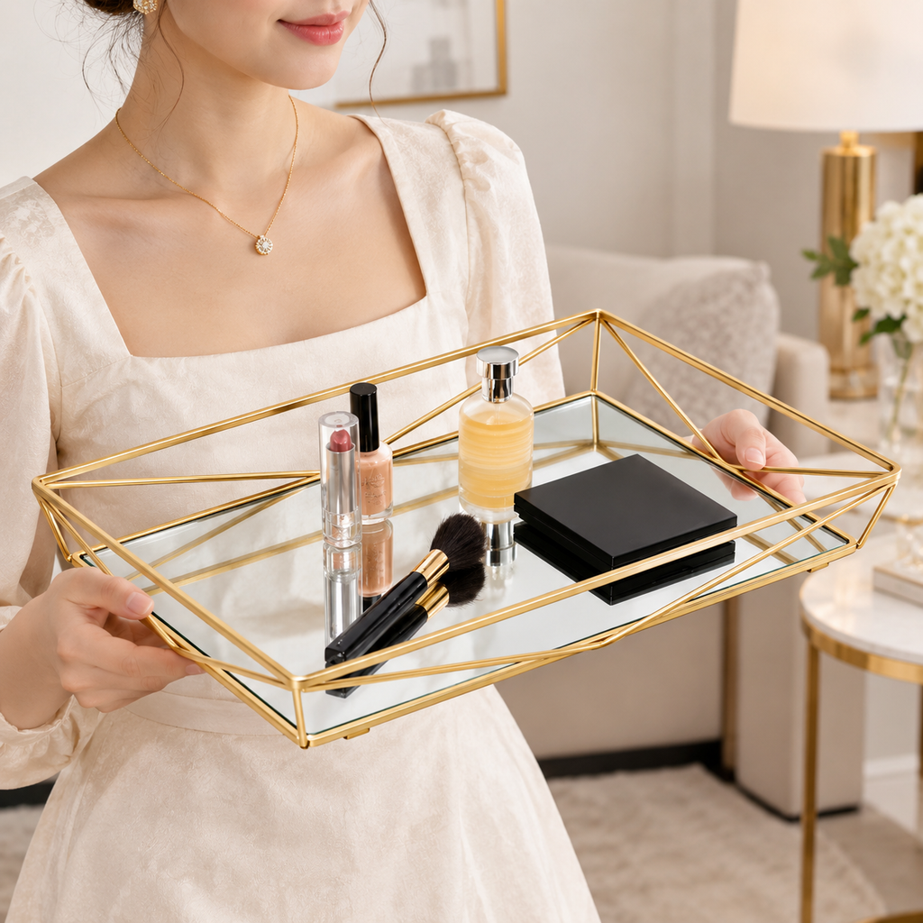 Gold Geometric Mirror Tray